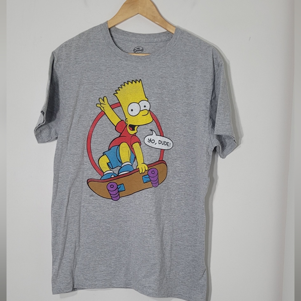 The Simpsons Bert Yo Dude! Gray Short Sleeve Cotton Blend Casual Shirt Large